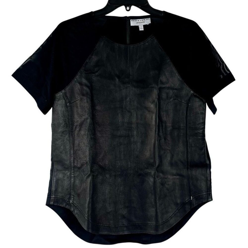 Derek Lam Athletica Black Leather Front Mesh See Through Short Sleeves Small